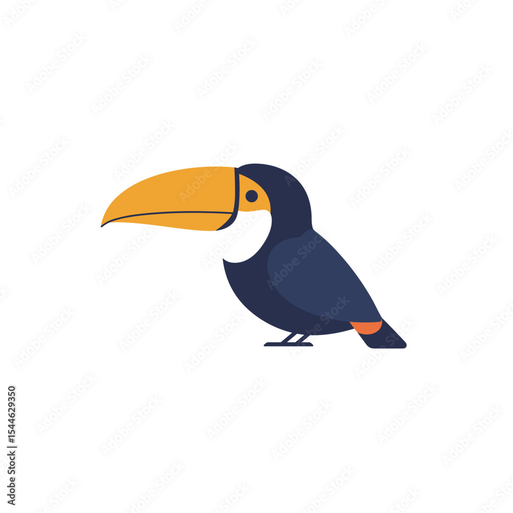 Fototapeta premium Stylized Toucan Illustration: Vibrant Yellow Beak and Dark Blue Plumage.