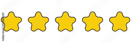 Golden stars icon set for quality rating and success decoration. Set of yellow star icon has a white background. 5 Stars in Yellow Color for Rating. Isolated stars for customer feedbacks.