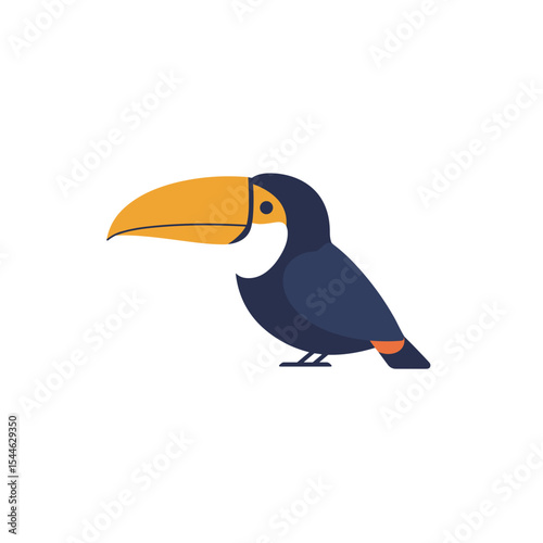 Stylized Toucan Illustration: Vibrant Yellow Beak and Dark Blue Plumage.