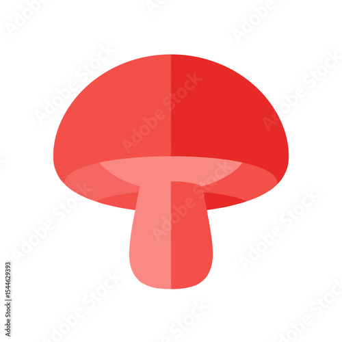 Stylized Red Mushroom with Smooth Cap and Stem Flat Design.