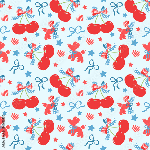 4th of July seamless pattern featuring patriotic stars and bows with a cute USA background perfect for festive independence day designs.