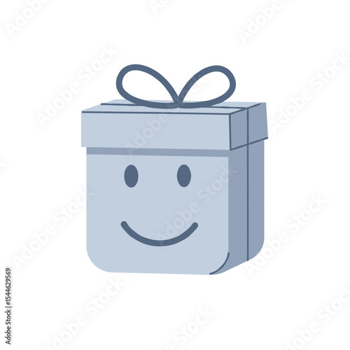 Happy Gift Box with Simple Bow and Smile.