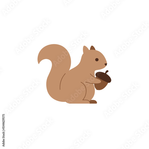 Cartoon Squirrel Holding Acorn Cute Vector Illustration with Bushy Tail.