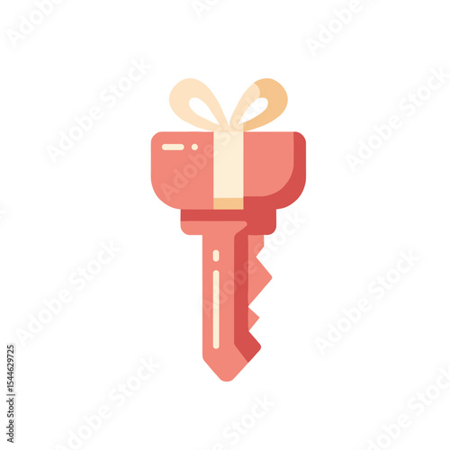 Stylized Coral Key with Cream Ribbon Bow Gifted Access Illustration.