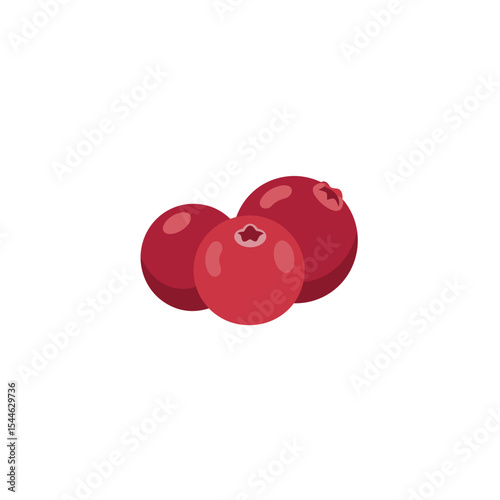 Three stylized cranberries showing calyx details in shades of red.