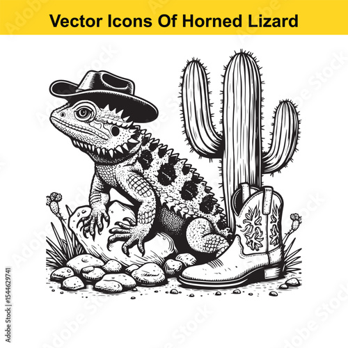 Horned Lizard Cartoon Vector – Desert Reptile Western Style