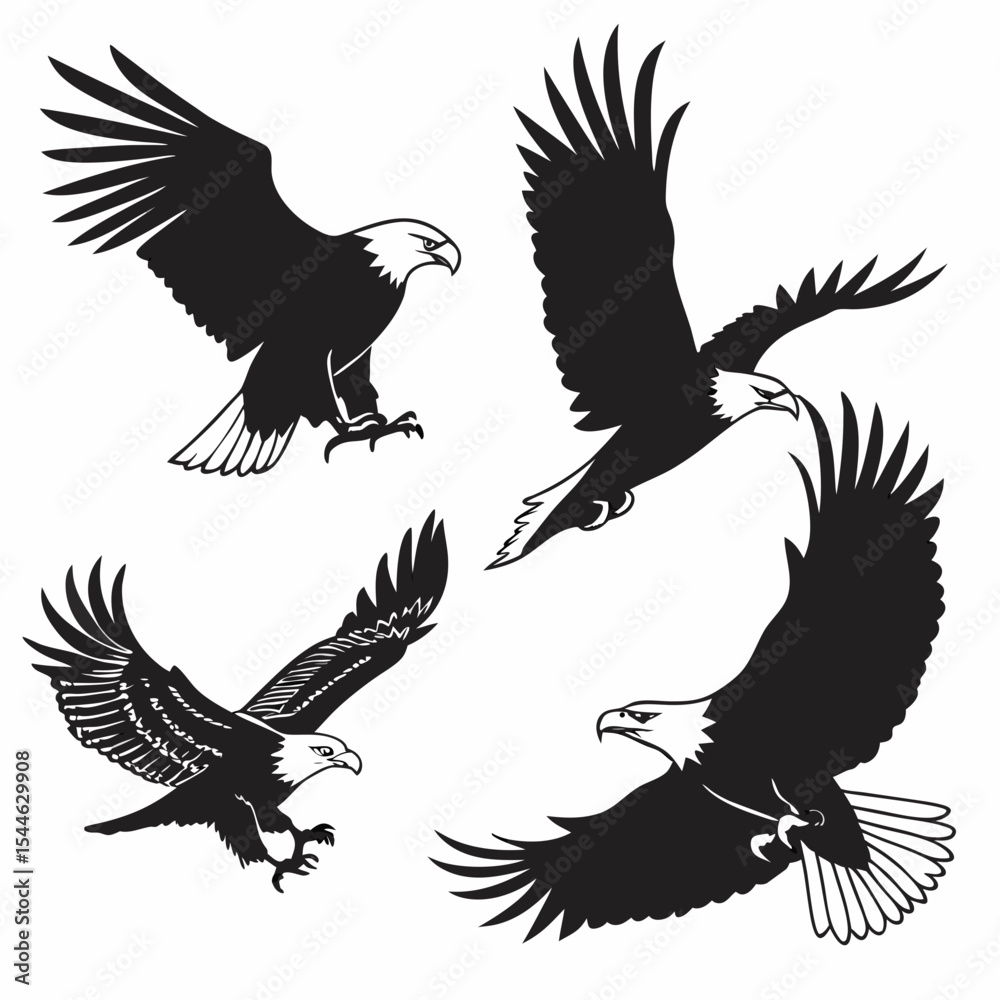 Fototapeta premium Eagle Silhouette Vector Set – Flying and Perched Bird Shapes