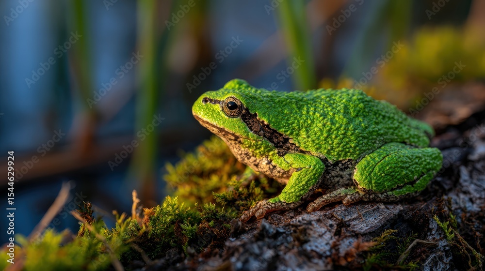 Pacific tree frog resting on a moss covered log Pacific tree frog resting on a moss covered log