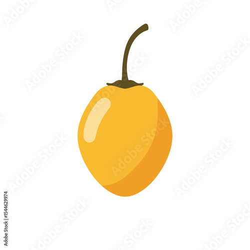 Vibrant Cartoonish Tamarillo Fruit with Curved Stem and Leafy Cap.