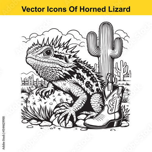 Horned Lizard Cartoon Vector – Desert Reptile Western Style