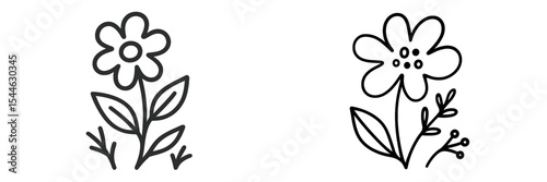 Simple black and white flower designs showcasing playful nature and artistic expression