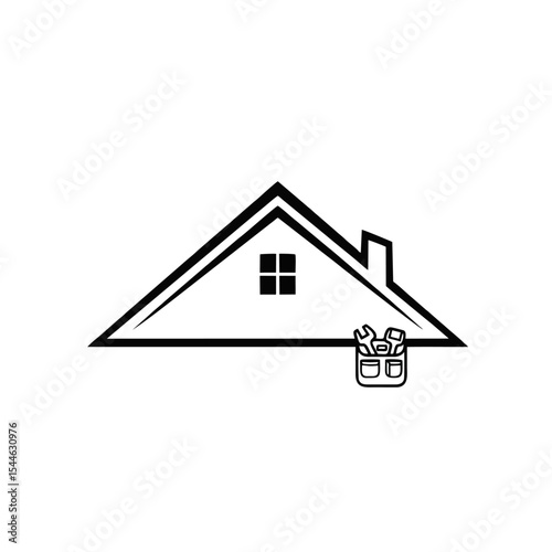 Roofer Logo, Minimalist Roofing Business Logo, Angled Roof Shape With a Tool Belt Hanging