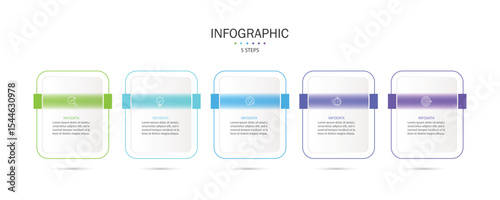 Infographic labels with icons and 5 options or steps. Suitable for process diagrams, presentations, workflow layouts, banners, flow charts, and infographics.