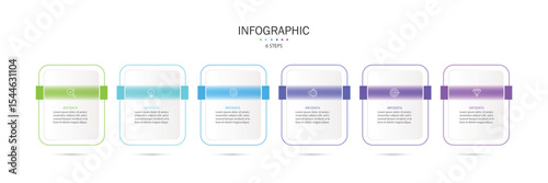 Infographic labels with icons and 6 options or steps. Suitable for process diagrams, presentations, workflow layouts, banners, flow charts, and infographics.