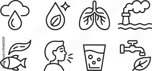 Green energy and environmental protection icons: solar, wind, electric car, water, tree, and healthy Earth symbols