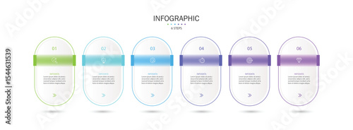 Infographic labels with icons and 6 options or steps. Suitable for process diagrams, presentations, workflow layouts, banners, flow charts, and infographics.