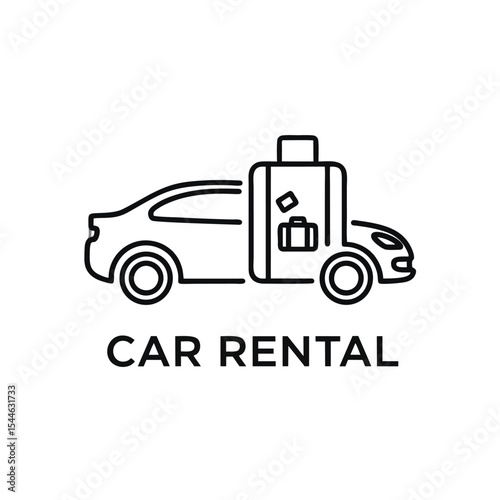 Car Rental Company Logo, Car Icon With a Luggage or Suitcase Symbol, Car Rent Logo, Flat Vector Illustration