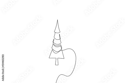Minimalist christmas tree one line art isolated vector illustration
