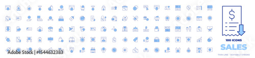 100 Sales Icons Collection. Line Duotone style, editable stroke. shoppingbag, nosales, hotsale, sign, sale, shoppingcart, bill, present, sales, giftbox, wallet, web, cut