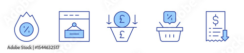sale, lowsales, salespipeline, hotsale, shoppingbasket. Sales Icon vector illustration. Line Duotone style. Editable stroke