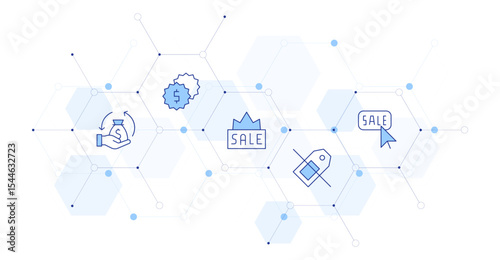 Sales Banner Vector Illustration with Icon Style in Between. Line Duotone icon. Containing. salesenablement, sales, sale, nosales