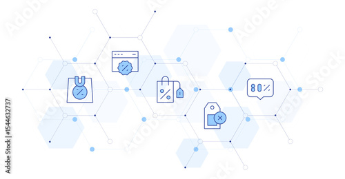 Sales Banner Vector Illustration with Icon Style in Between. Line Duotone icon. Containing. shoppingbag, web, nosales, percent