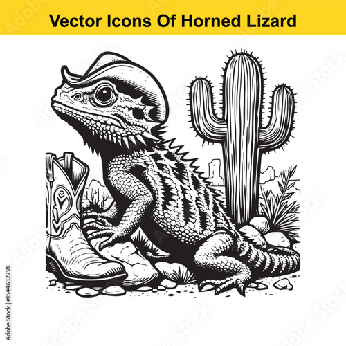 Horned Lizard Cartoon Vector – Desert Reptile Western Style
