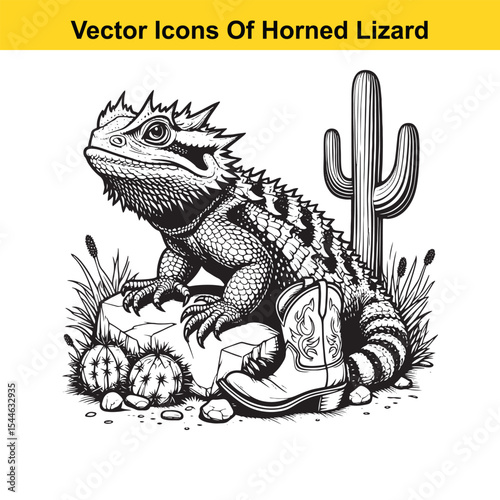 Horned Lizard Cartoon Vector – Desert Reptile Western Style