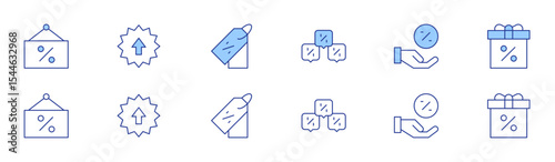 Sales icon set in two styles, Duotone and Thin Line style. Editable stroke. discount, sale, pricetag