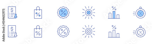 Sales icon set in two styles, Duotone and Thin Line style. Editable stroke. lowsales, summersale, shoppingbag, sale, discount, flashsale