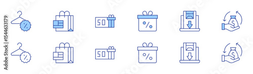 Sales icon set in two styles, Duotone and Thin Line style. Editable stroke. sales, giftbox, discount, sale, salesenablement