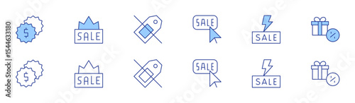 Sales icon set in two styles, Duotone and Thin Line style. Editable stroke. sales, sale, flashsale, nosales