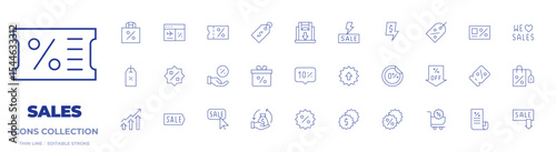 Sales icons collection. Thin Line icons, editable stroke. paperbag, percent, pricetag, discount, shoppingbag, sales, sale, flashsale, bigsale, shoppingcart