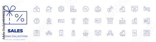 Sales icons collection. Thin Line icons, editable stroke. shoppingbag, gift, phone, discount, web, percent, Frame, onlineshopping, growth, cut, sign, garage, sale