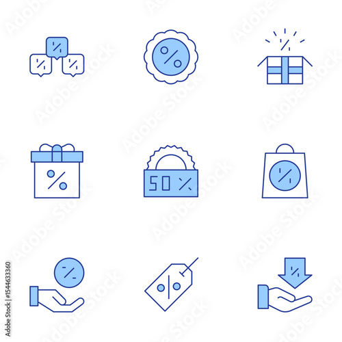 Sales icons set. Line Duotone style, editable stroke. discount, sale, gift, sales