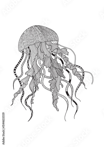 Zentangle Jellyfish Art| Detailed Sea Jelly Line Art| Underwater Creature Coloring| Marine Life Doodle Design