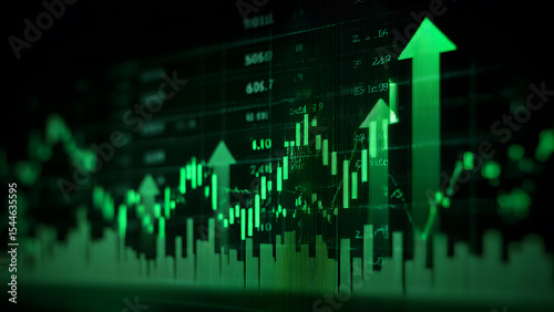Stock market rising and going up showing growth and success. Positive and bullish market