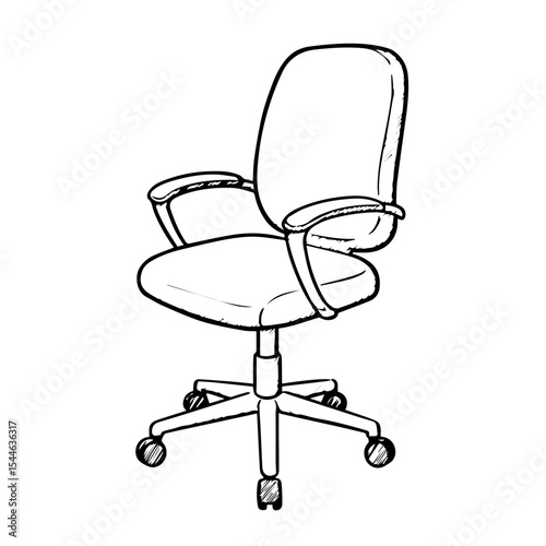 Office chair sketch drawing with armrests and wheels. Comfortable office chair design for workspace. This ergonomic office chair is perfect for productivity and comfort.