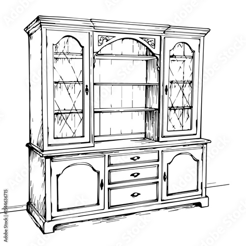 Classic wooden hutch with glass doors and drawers.  This elegant hutch offers ample storage space for dishes and other items.