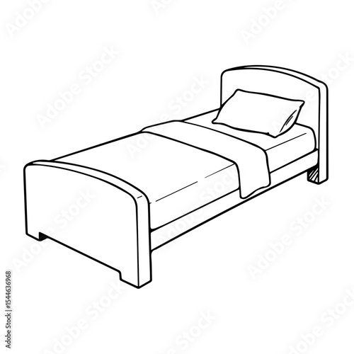 Simple single bed with pillow and blanket. Comfortable single bed perfect for small bedroom or guest room.