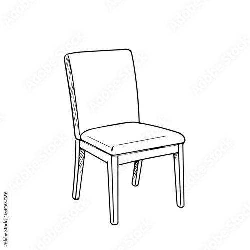 Upholstered chair with wooden legs simple line drawing. Comfortable chair design with soft seat and back. This chair drawing is perfect for furniture catalog, interior design project,