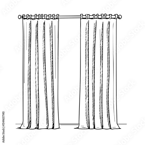 Simple window curtains with rod for home interior design. Elegant curtains add style and privacy to any room.  These classic curtains are perfect for bedroom or living room.