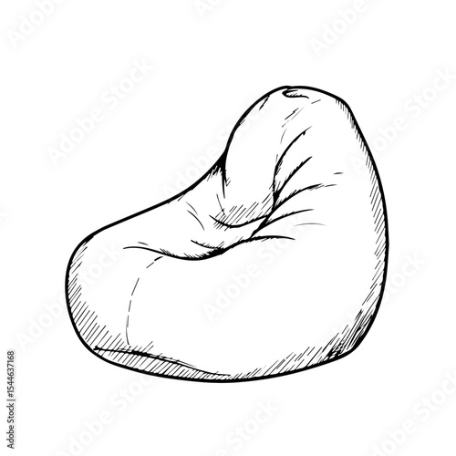 Comfortable beanbag chair sketch.  Stylish beanbag chair design drawing for home interior design. Beanbag chair illustration perfect for furniture catalog or website.