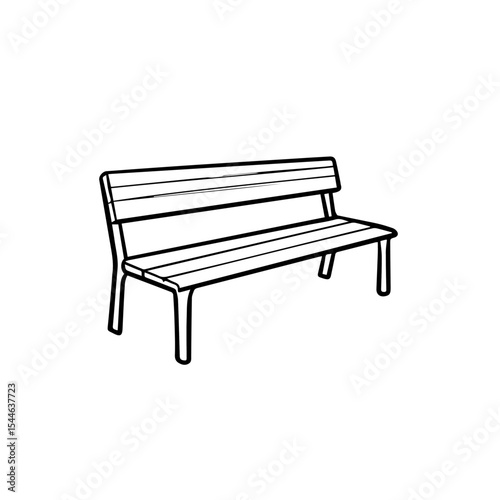 Simple wooden park bench illustration.  Detailed drawing shows slatted seat and back, sturdy legs.  This park bench image is perfect for outdoor furniture catalogs, interior design websites,