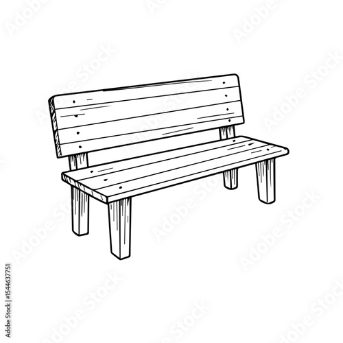 Wooden park bench with backrest and seat. Simple bench design perfect for outdoor spaces. This rustic bench illustration is ideal for park brochures, furniture catalogs, or home decor websites.