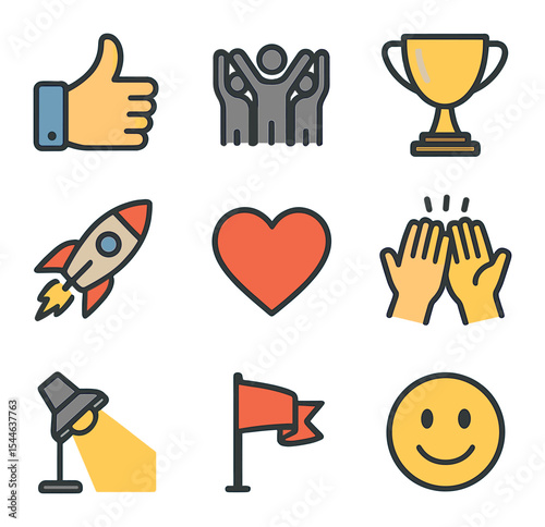 Motivation and Growth Icons. Flat icon set of personal growth: sprouting plant, upward arrow, light bulb, open