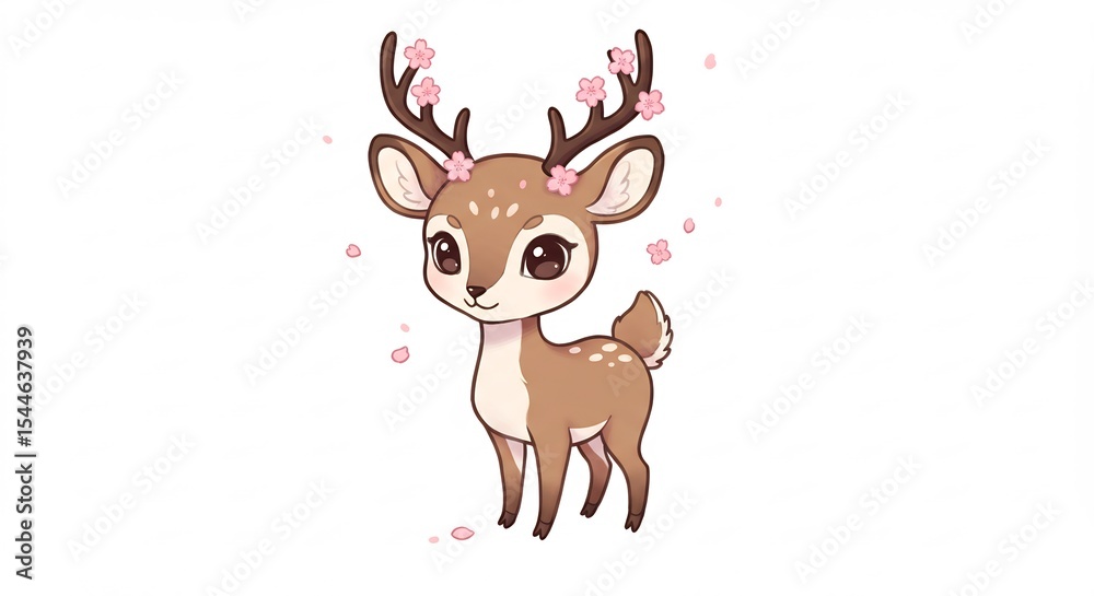 Fototapeta premium 可愛い鹿 桜満開 優しい光に包まれて. AI Generated