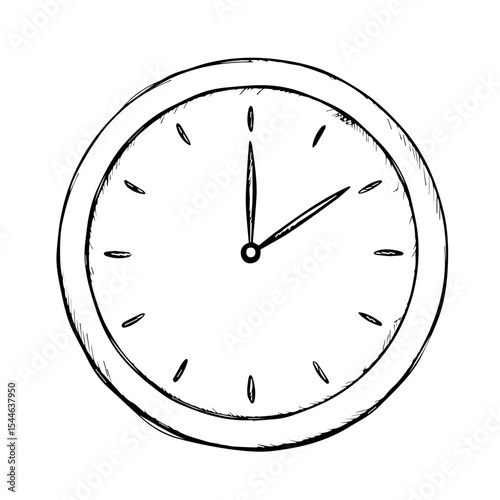 Round wall clock showing eleven o'clock. Simple classic clock design with black hands and numbers on white background.  Timepiece image ideal for interior design projects, home decor websites,