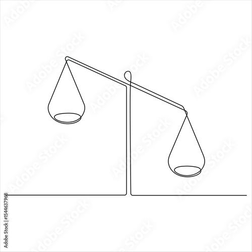 One continuous line drawing of Law Balance Scale and Justice Scale minimalist line art vector illustration