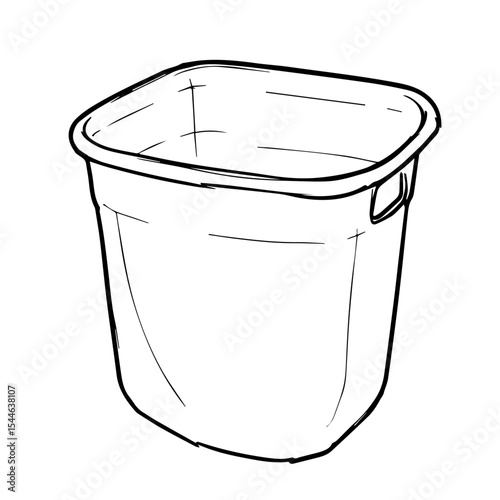 Empty plastic trash can with rounded corners and handles. Simple trash can design for home or office use.